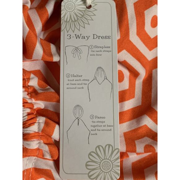 MUD PIE NEW $79 Leighton 3-Way Halter Maxi Dress Orange White Geometric Small - Picture 5 of 5